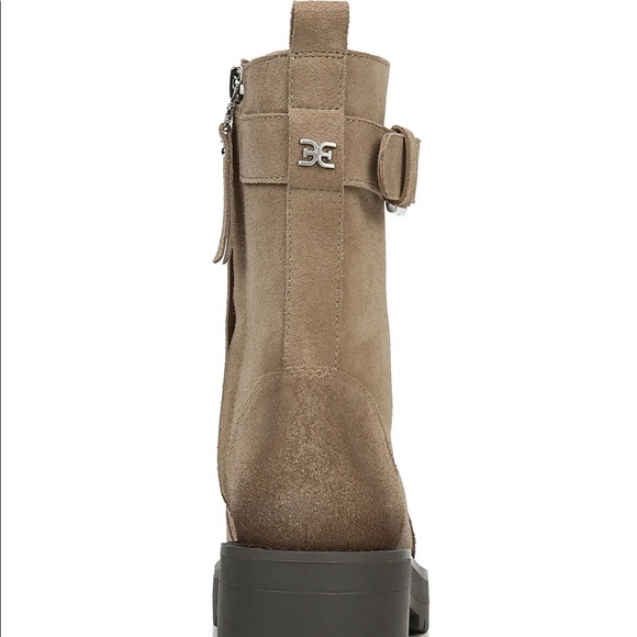 Sam Edelman Tan Brown Genuine Suede Leather Lug Sole Riding Western Boots - Picture 2 of 3